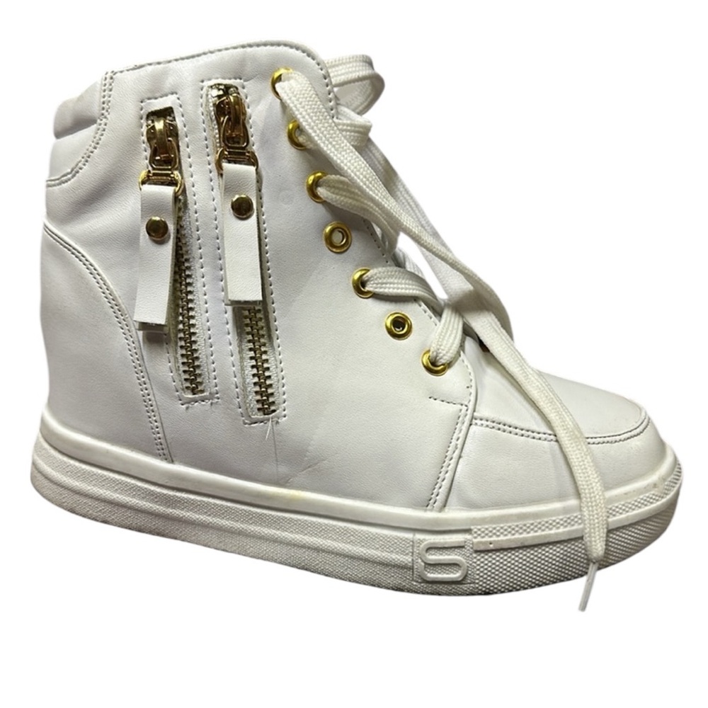 Hidden Height Increasing Wedge Fashion Sneaker Lace Up Side Zip Shoes 35 or 4.5